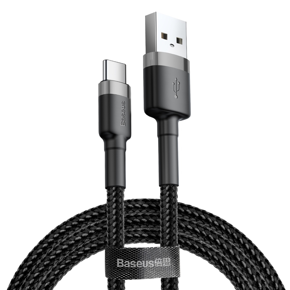 3mmmmm Baseus cafule Cable USB For Type-C 2A 3M Gray+Black -(6MW) - Image 1